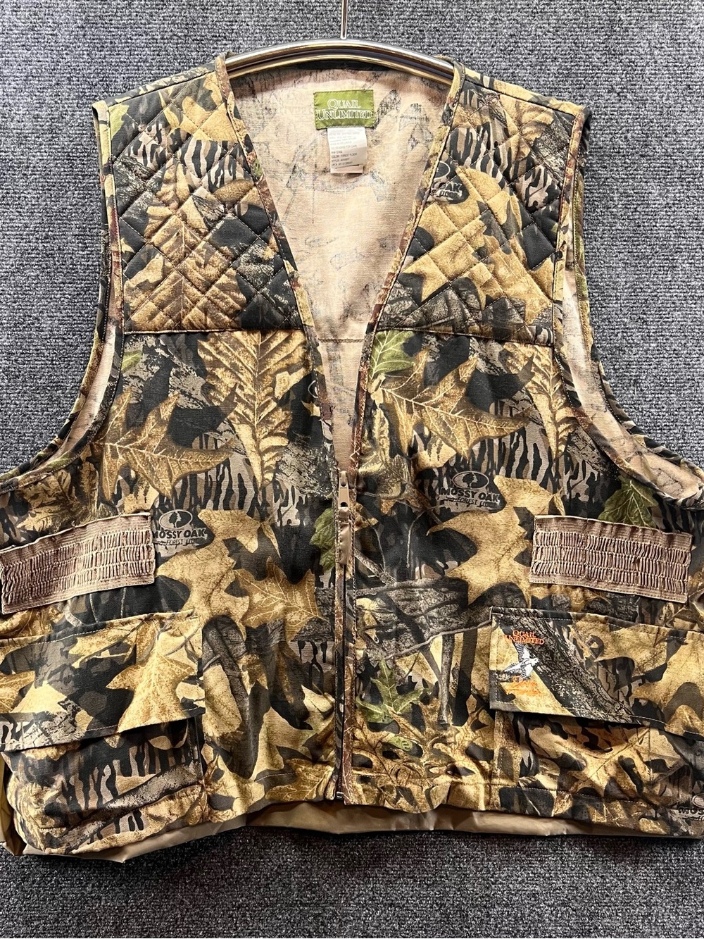 Quail Unlimited Dove Hunting Vest Mens 2XL Brown Camouflage Full Zip Outdoor